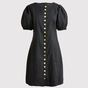 NWT J Crew Womens Dress Black Button Front Mini Puff Sleeve Shirtdress Size 12